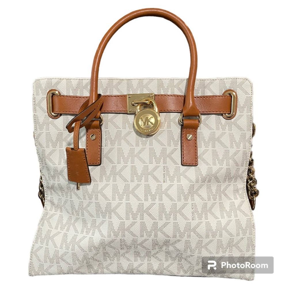 MK MICHAEL KORS Hamilton Large Satchel Tote Bag Vanilla